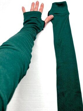 Knit Arm Warmers Forest Green Handmade Fingerless Gloves Cotton Sun Protection
